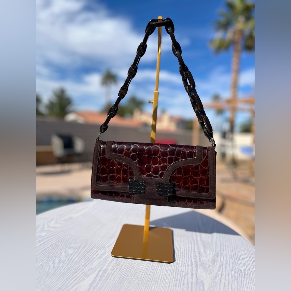 Escada *Vintage Dark Brown Crocodile Pattern Shoulder Bag